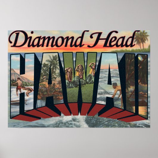 Diamond Head, Hawaii - Grote lettertjes Poster (Voorkant)