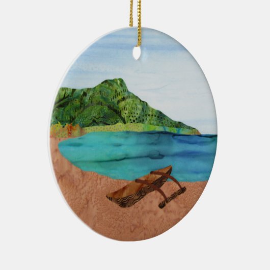 Diamond Head Hawaii Oahu Outrigger Beach Ornament (Rechts)