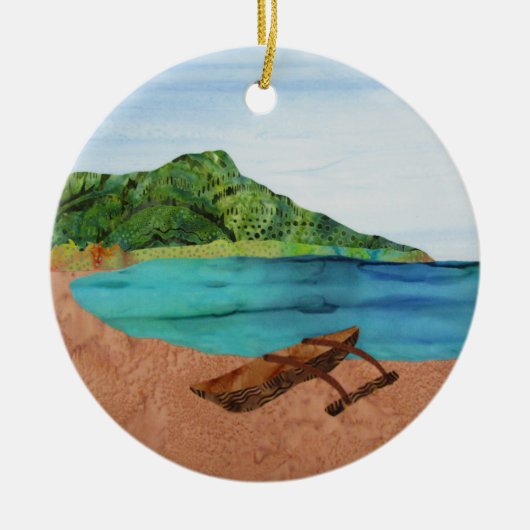 Diamond Head Hawaii Oahu Outrigger Beach Ornament (Voorkant)