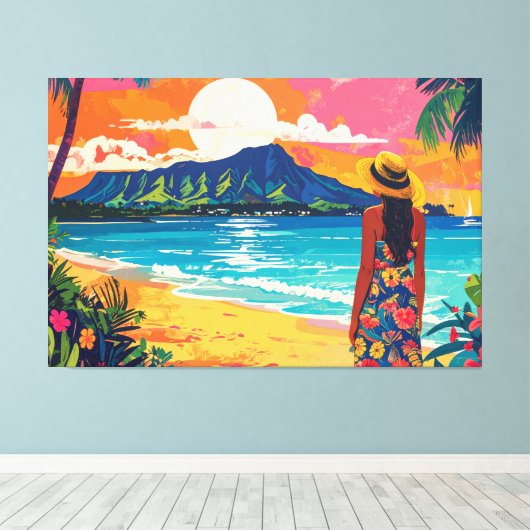 Diamond Head Hawaii tropical landscape Canvas Afdruk (Insitu (Houten vloer))