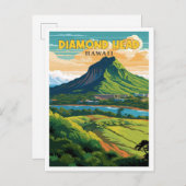 Diamond Head Hawaii vintage reisillustratie Briefkaart (Voorkant / Achterkant)