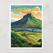 Diamond Head Hawaii vintage reisillustratie Briefkaart (Voorkant)