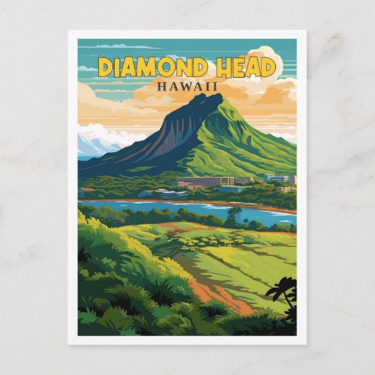 Diamond Head Hawaii vintage reisillustratie Briefkaart (Voorkant)