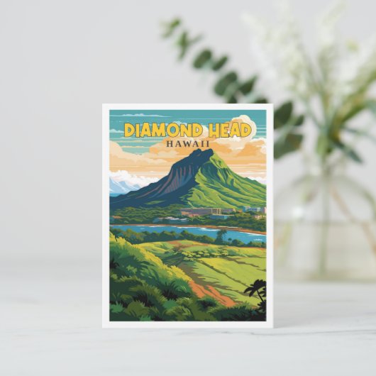 Diamond Head Hawaii vintage reisillustratie Briefkaart (Staand voorkant)