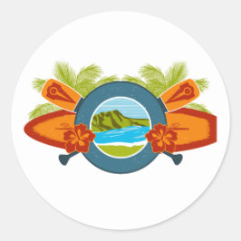 Diamond Head Hawaiian Surf Embleem Ronde Sticker