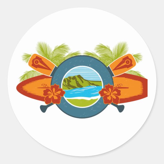 Diamond Head Hawaiian Surf Embleem Ronde Sticker (Voorkant)