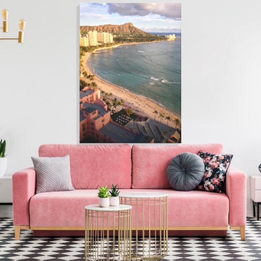 Diamond Head, Waikiki Beach, Hawaii Canvas Afdruk (Insitu (Woonkamer))