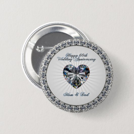 Diamond Heart 60th Wedding Jubileum Button (Voorkant /achterkant)
