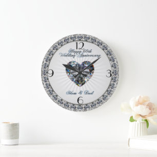 Diamond Heart 60th Wedding Jubileum Clock Grote Klok