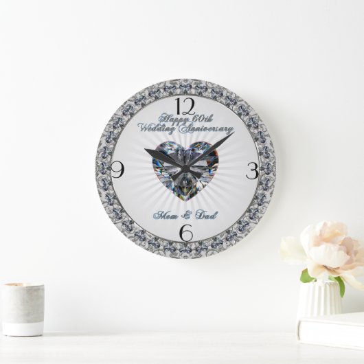 Diamond Heart 60th Wedding Jubileum Clock Grote Klok (Huis)