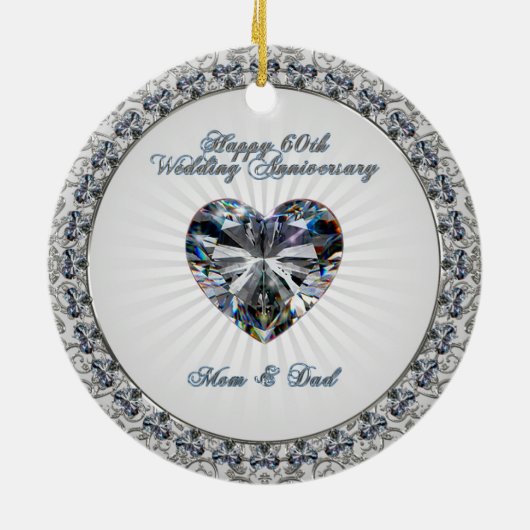 Diamond Heart 60th Wedding Jubileum Ornament (Achterkant)