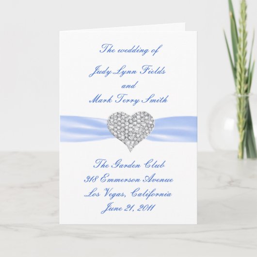 Diamond Heart Blauwe Huwelijksprogramma Kaart (Voorkant)