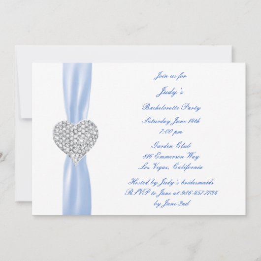 Diamond Heart Blue Bachelorette Party Invitation Kaart (Voorkant)