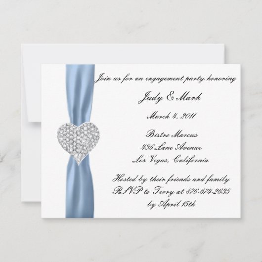 Diamond Heart Blue Engagement Party - Uitnodiging (Voorkant)