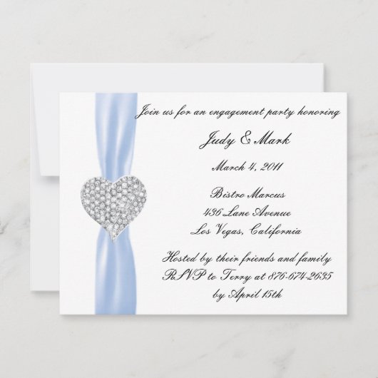 Diamond Heart Blue Engagement Party - Uitnodiging (Voorkant)