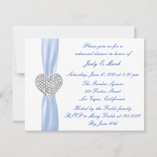 Diamond Heart Blue Rehearsal Dinner Invitation Kaart (Voorkant)