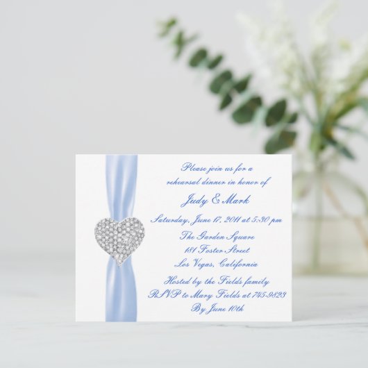 Diamond Heart Blue Rehearsal Dinner Invitation Kaart (Staand voorkant)