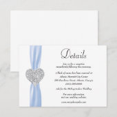 Diamond Heart Blue Ribbon Wedding Details Informatiekaartje (Voorkant / Achterkant)
