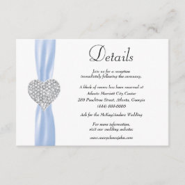 Diamond Heart Blue Ribbon Wedding Details Informatiekaartje