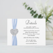 Diamond Heart Blue Ribbon Wedding Details Informatiekaartje (Staand voorkant)
