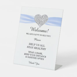 Diamond Heart Blue Ribbon Wedding Safety Reclamebord Met Voetstuk