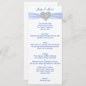 Diamond Heart Blue Wedding Menu Card (Voorkant / Achterkant)