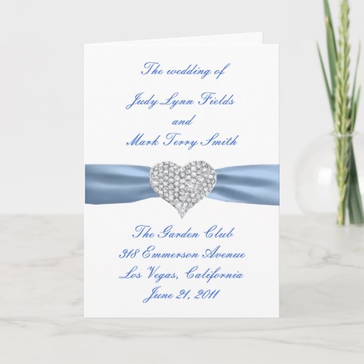 Diamond Heart Blue Wedding Program Kaart (Voorkant)