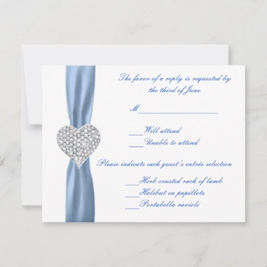 Diamond Heart Blue Wedding Response Kaart (Voorkant)