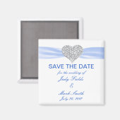 Diamond Heart Blue Wedding Save the Date Magnet (Voorkant / Achterkant)
