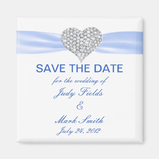Diamond Heart Blue Wedding Save the Date Magnet (Voorkant)