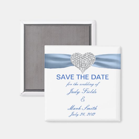 Diamond Heart Blue Wedding Save the Date Magnet (Voorkant / Achterkant)