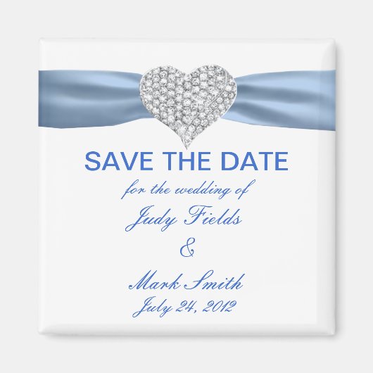 Diamond Heart Blue Wedding Save the Date Magnet (Voorkant)