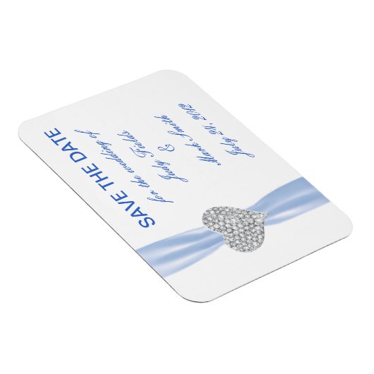 Diamond Heart Blue Wedding Save the Date Magnet Magneet (Rechterzijde)