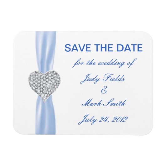 Diamond Heart Blue Wedding Save the Date Magnet Magneet (Horizontaal)