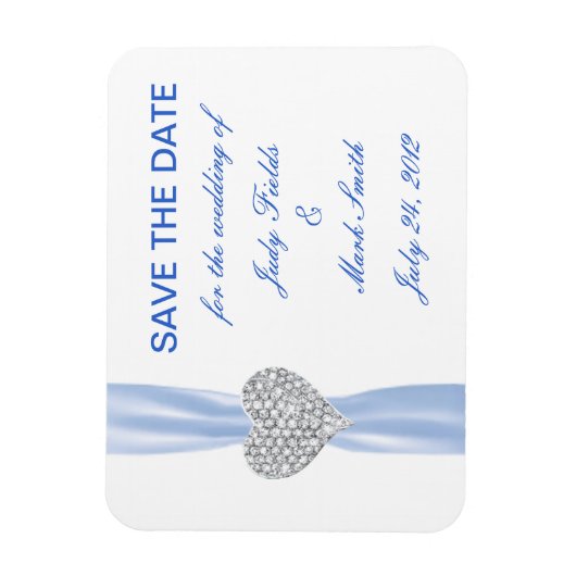 Diamond Heart Blue Wedding Save the Date Magnet Magneet (Verticaal)