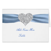 Diamond Heart Blue Wedding Table Place Card (Voorkant Horizontaal)