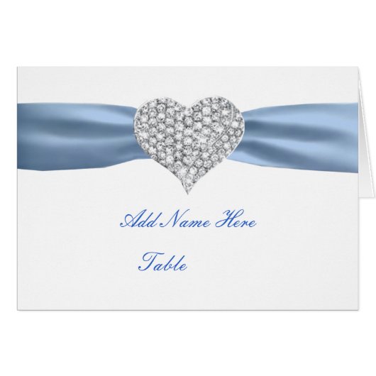 Diamond Heart Blue Wedding Table Place Card (Voorkant Horizontaal)