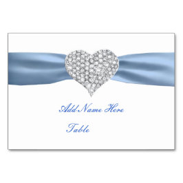 Diamond Heart Blue Wedding Table Place Card Kaart
