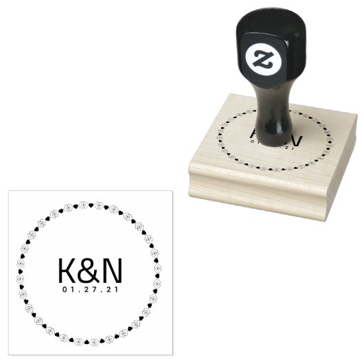 Diamond Heart Circular Initiaal Logo Weddenschap S Rubberstempel (Gestempeld)