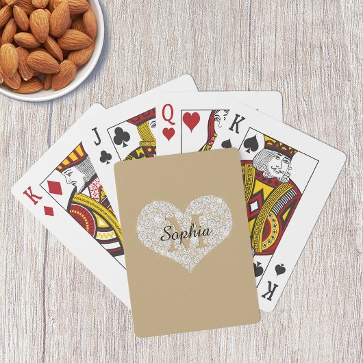 Diamond Heart, Gold Monogram, Script Naam op Goud Pokerkaarten
