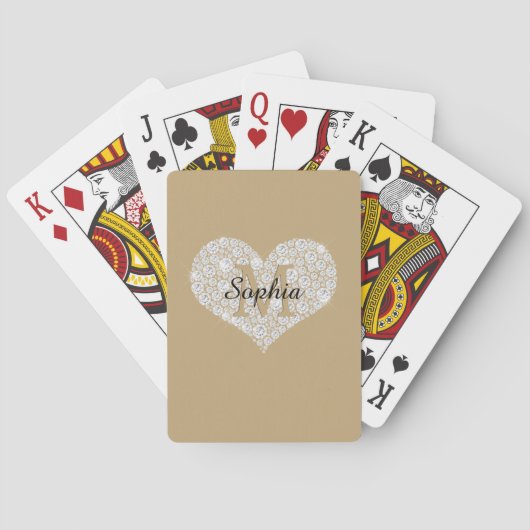 Diamond Heart, Gold Monogram, Script Naam op Goud Pokerkaarten (Achterkant)