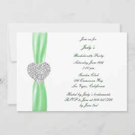 Diamond Heart Green Bachelorette Party Invitation Kaart