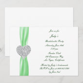 Diamond Heart Green Bachelorette Party Invitation Kaart (Voorkant / Achterkant)