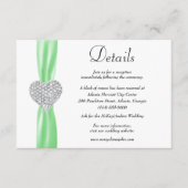Diamond Heart Green Ribbon Wedding Details Informatiekaartje (Voorkant)