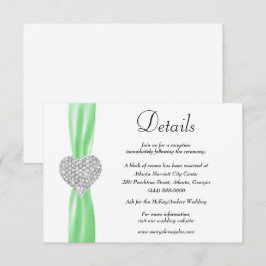Diamond Heart Green Ribbon Wedding Details Informatiekaartje