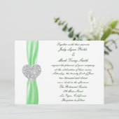 Diamond Heart Green Wedding Invitation Kaart (Staand voorkant)