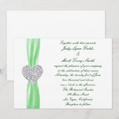 Diamond Heart Green Wedding Invitation Kaart (Voorkant / Achterkant)