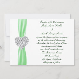Diamond Heart Green Wedding Invitation Kaart