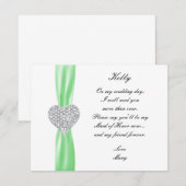 Diamond Heart Green Wedding Maid of Honor Kaart (Voorkant / Achterkant)