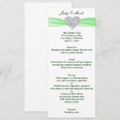 Diamond Heart Green Wedding Menu Card (Voorkant / Achterkant)